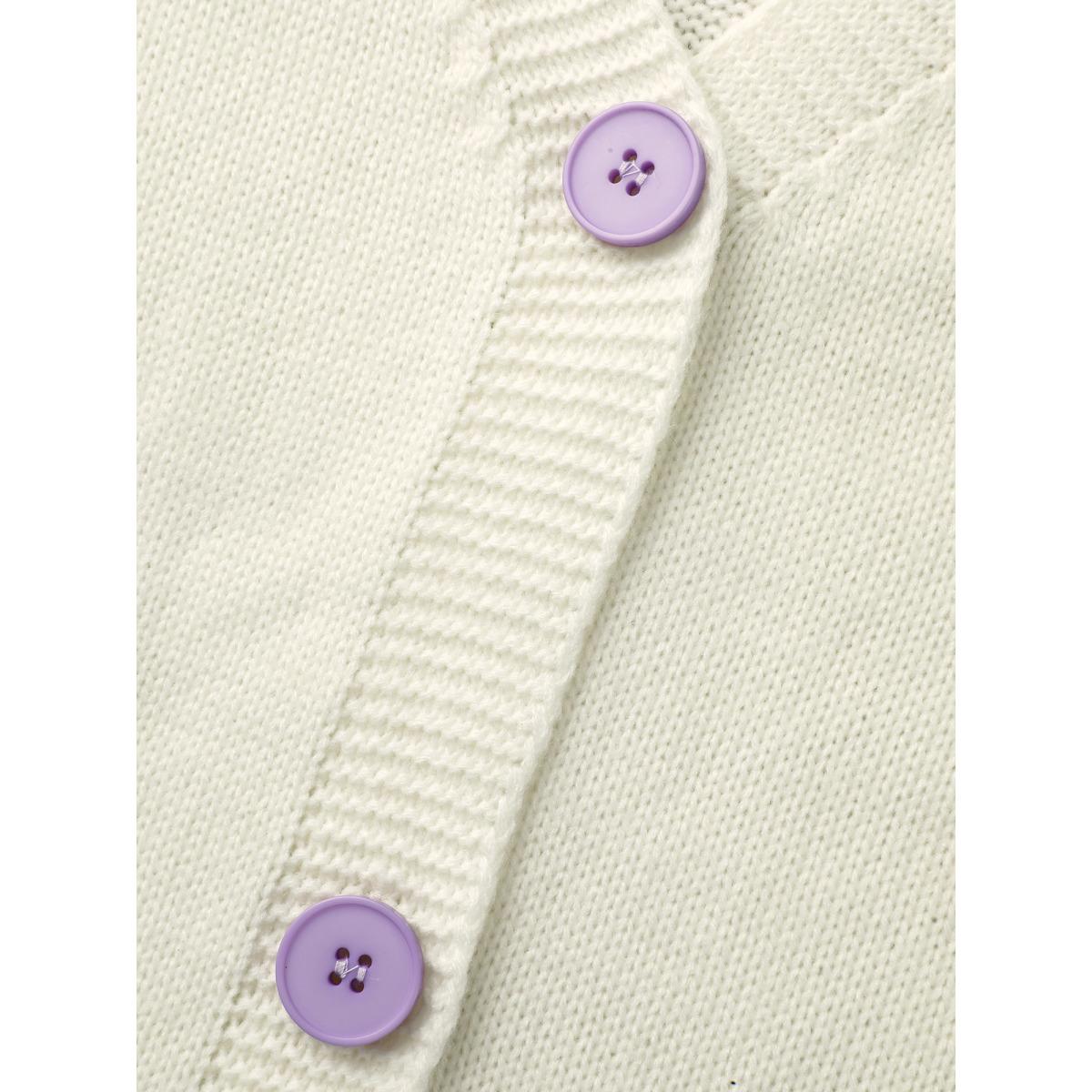 Plus Size Crochet Floral Contrast Button Up Cardigan Ivory Women Casual Loose Long Sleeve Everyday Cardigans BloomChic 30/6X Product Image