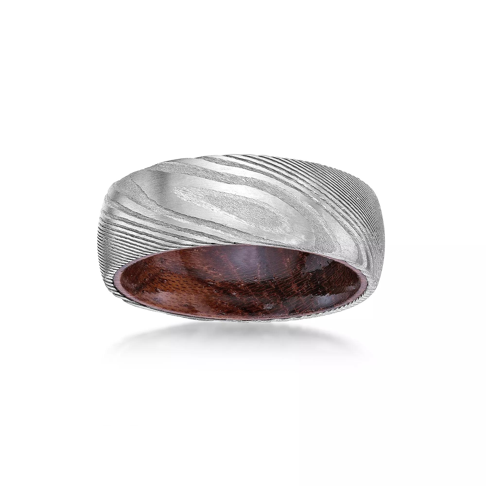 LYNX Mens Damascus Steel Bubinga Wood Ring Stainless Product Image