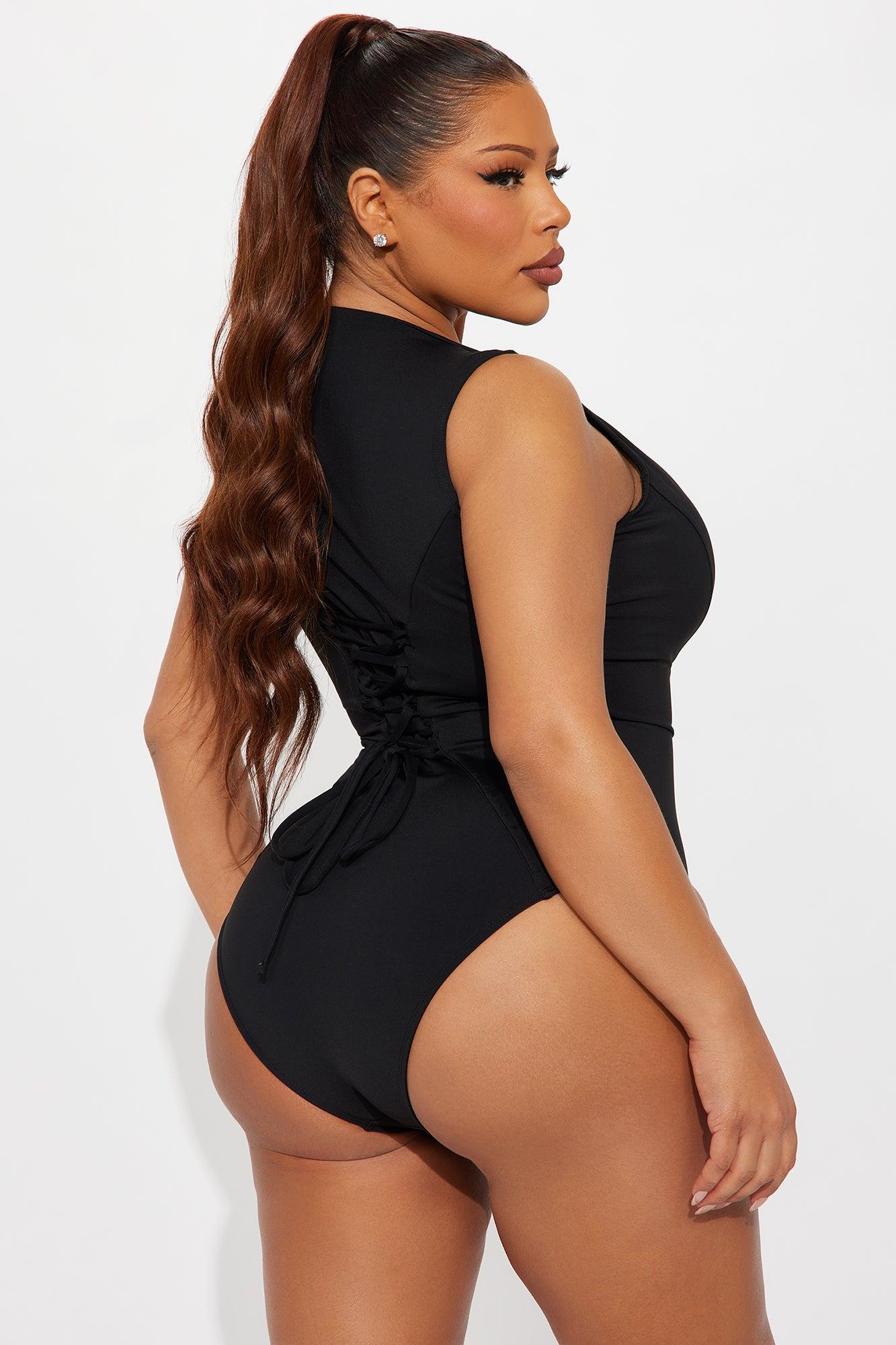 Delvina Snatched Sculpting Lace Up 1 Piece Swimsuit - Black Female Product Image