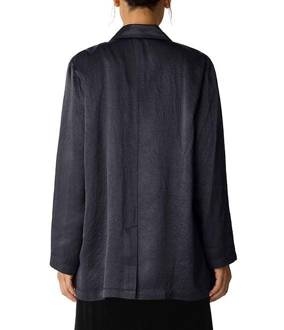 Eileen Fisher Textured Satin Notch Lapel Long Sleeve Flap Pocket Button Front Blazer Product Image