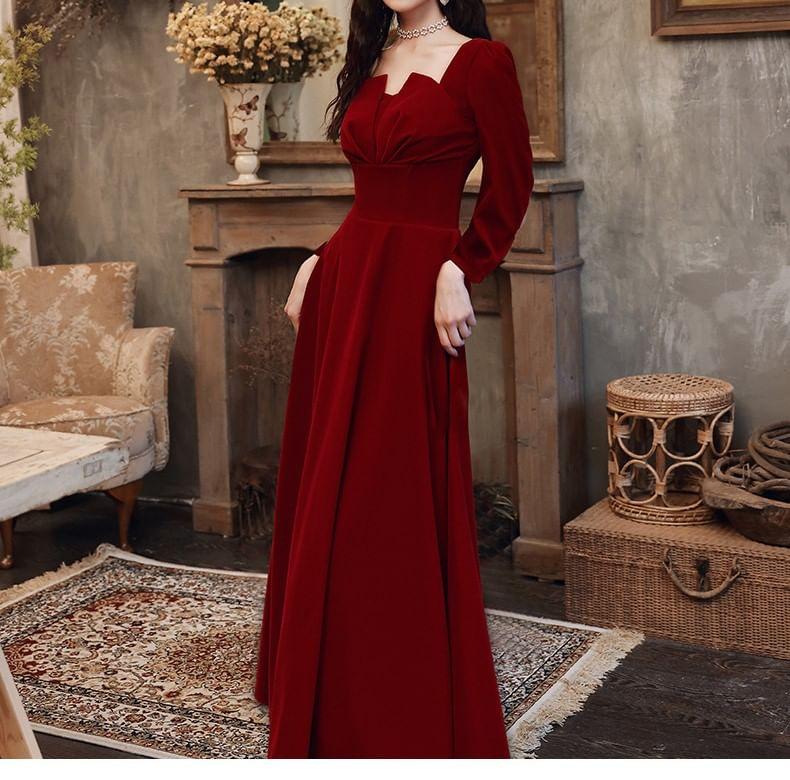 Long-Sleeve Notch Neck Plain Ruched Midi A-Line Cocktail Dress / Evening Gown Product Image
