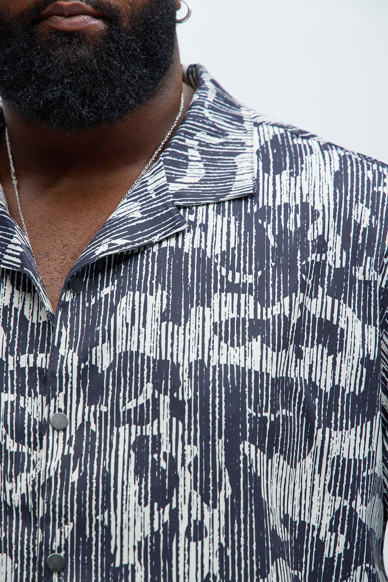 Distressed Camo Print Shirt - Black/White Product Image