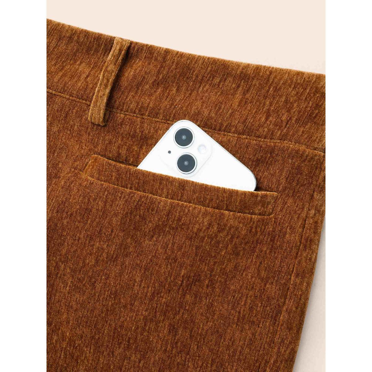 Plus Size Mid Rise Button Up Straight Leg Pants Women Yellowishbrown Casual Straight Leg Mid Rise Everyday Pants BloomChic 30/6X Product Image