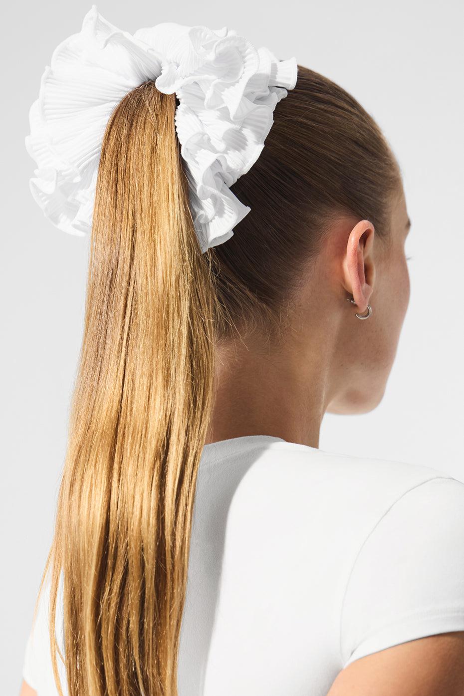 Micro Plisse Oversize Scrunchie - White Product Image