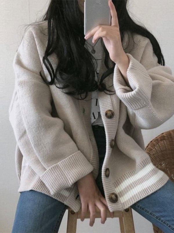 Button Down Striped Knit Cardigan Product Image