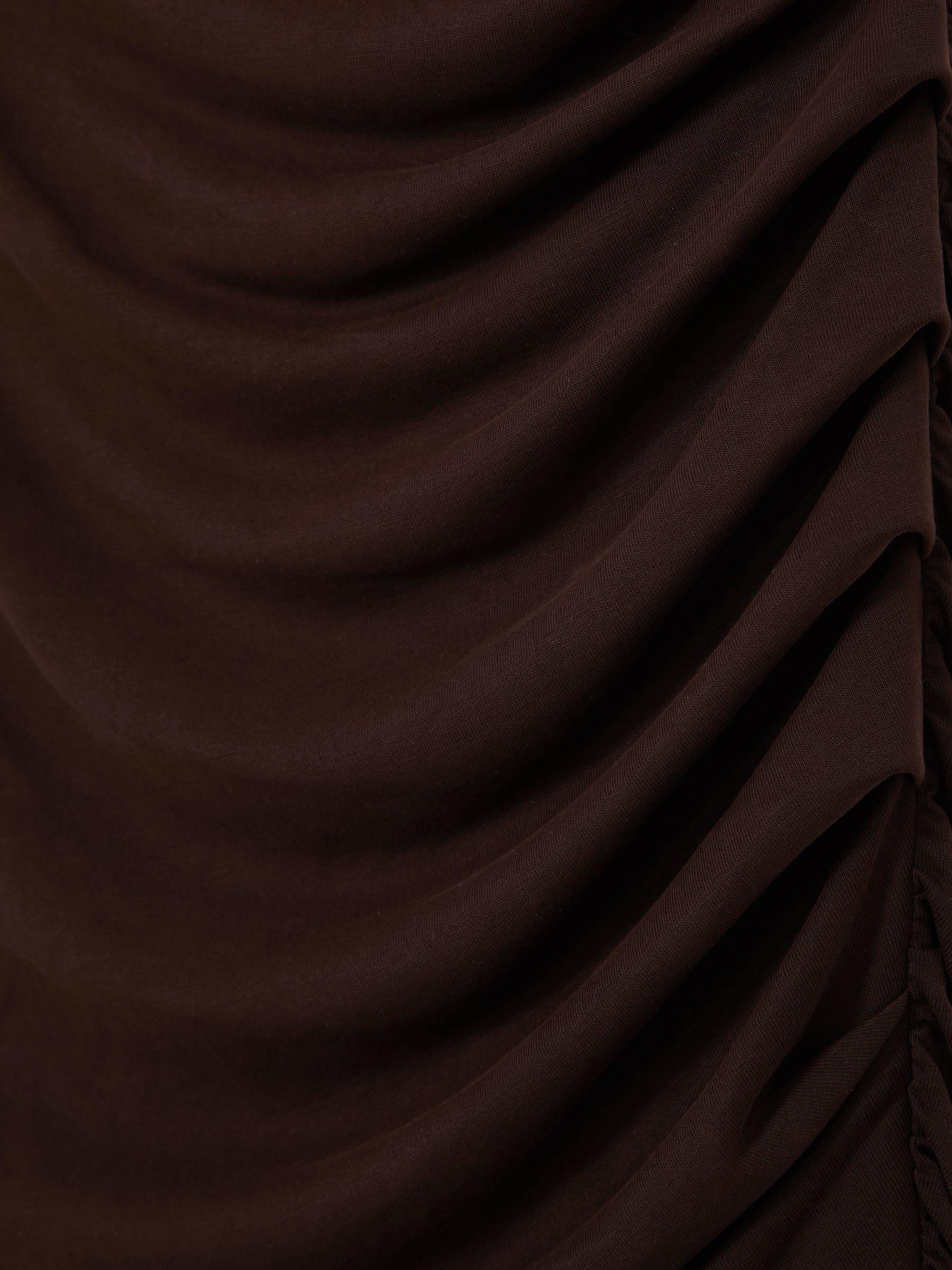Ruched Jersey Mini Dress in Chocolate Brown Product Image