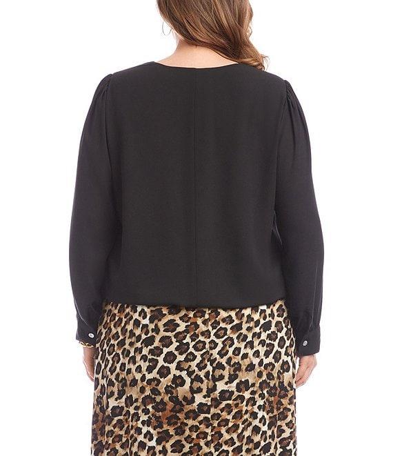 Karen Kane Plus Size Silky Crepe V-Neck Puff Sleeve Top Product Image