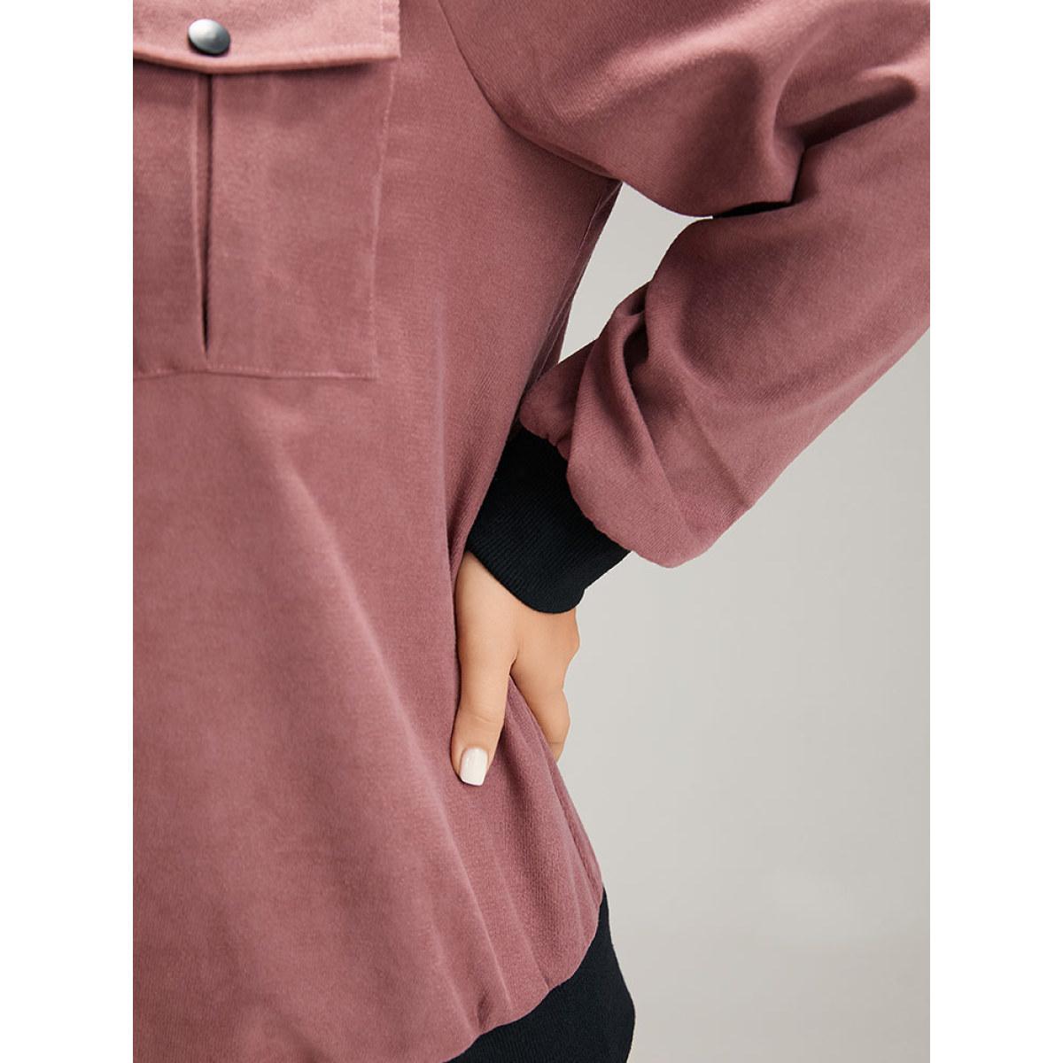 Plus Size Patchwork Contrast Pocket Zipper Button Detail Jacket Women DustyPink Elastic cuffs Pocket Dailywear Jackets BloomChic 26/4X Product Image