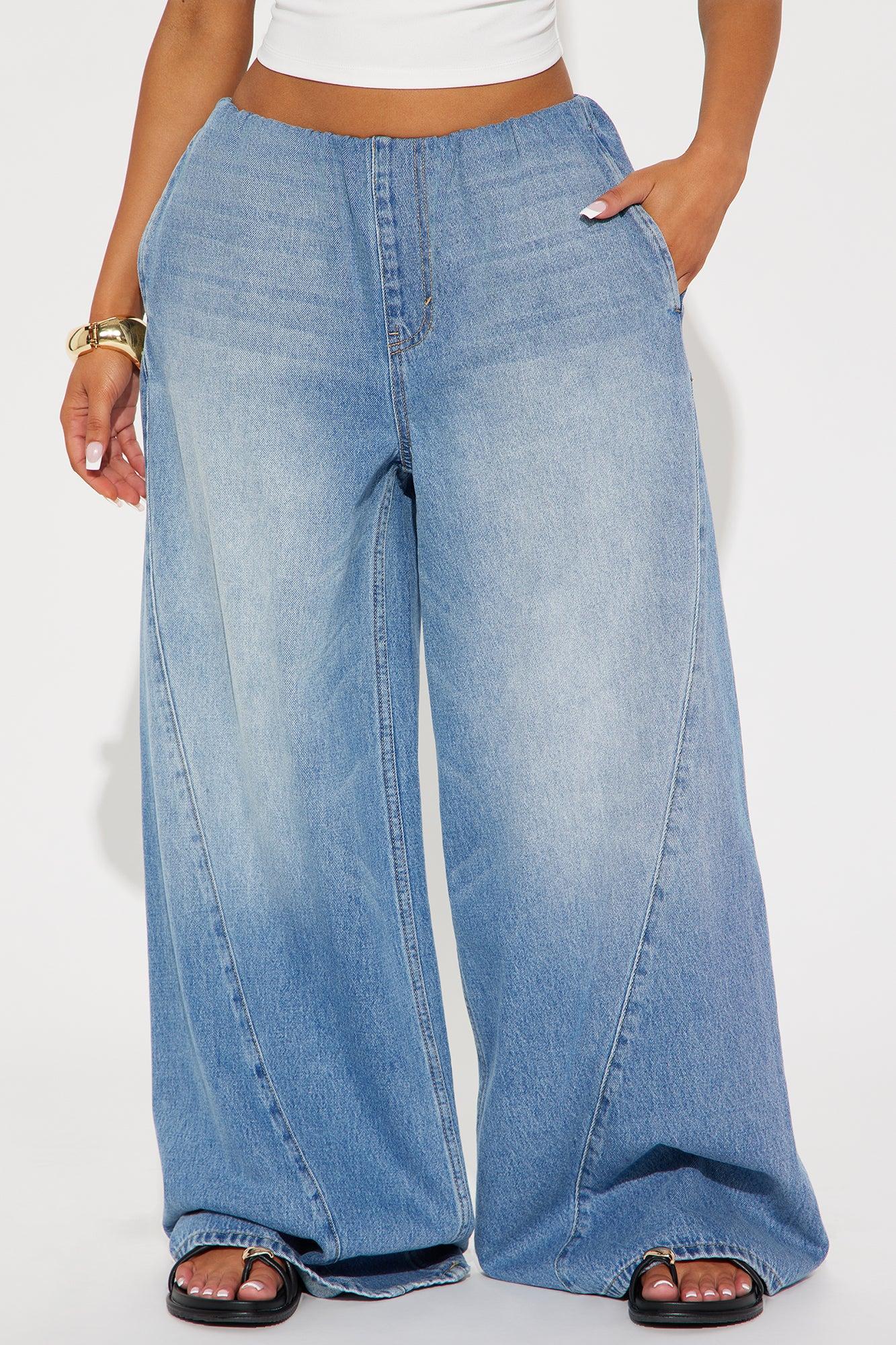Janessa Cutoff Waistband Wide Leg Jeans - Medium Wash Product Image