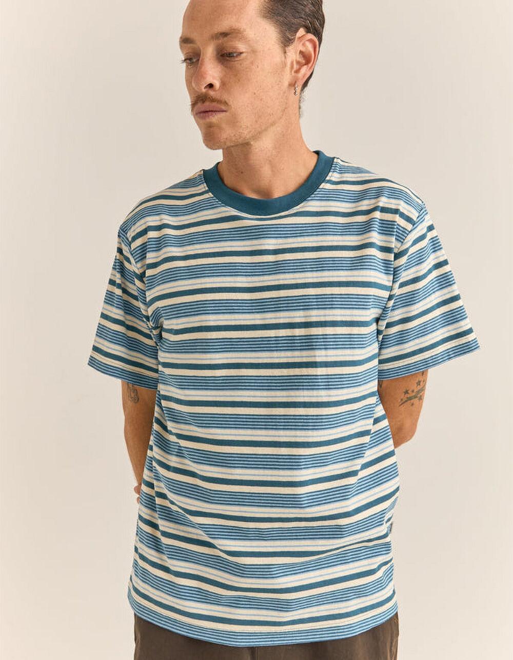 RHYTHM Oh Three Mens Stripe Tee - TEAL BLUE Product Image