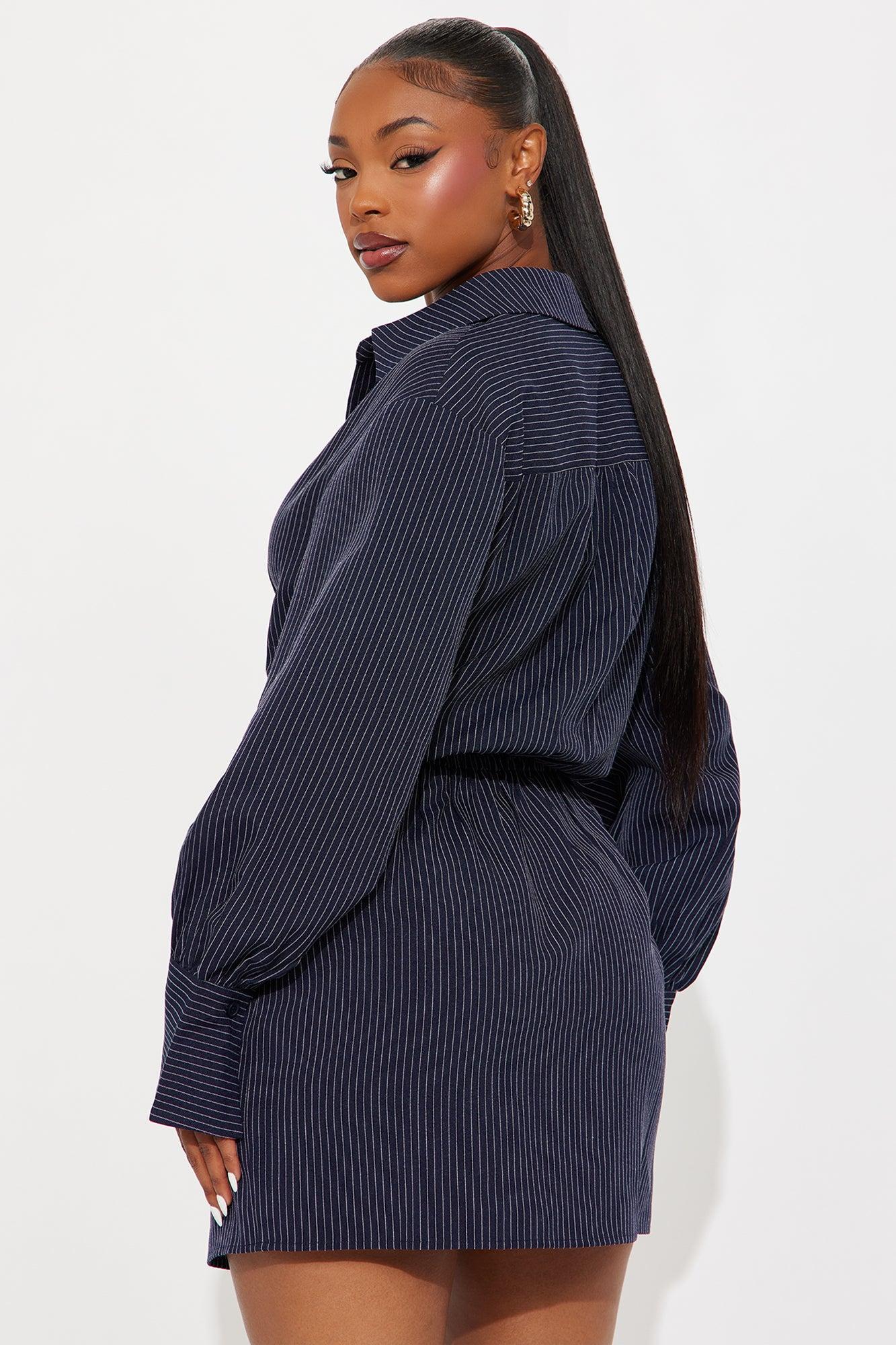 Valentina Pinstripe Shirt Mini Dress - Black Female Product Image