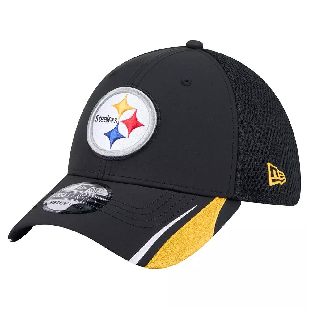 Men's New Era  Black Pittsburgh Steelers Game Day Linear 39THIRTY Flex Hat, Size: Large/XL Product Image