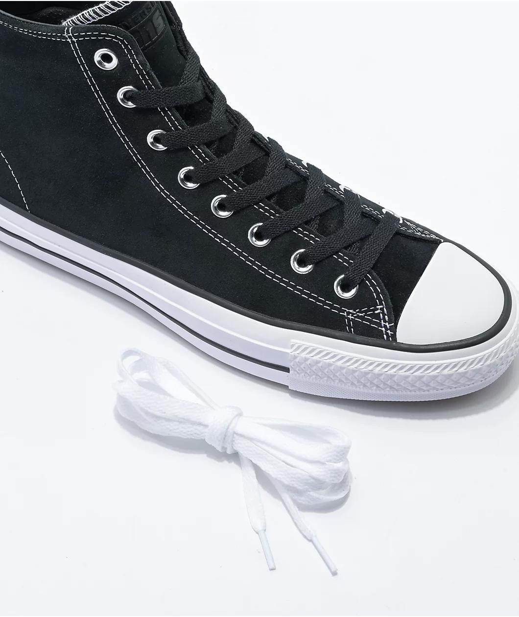 Converse Chuck Taylor All Star Pro Hi Black & White Suede Skate Shoes Product Image