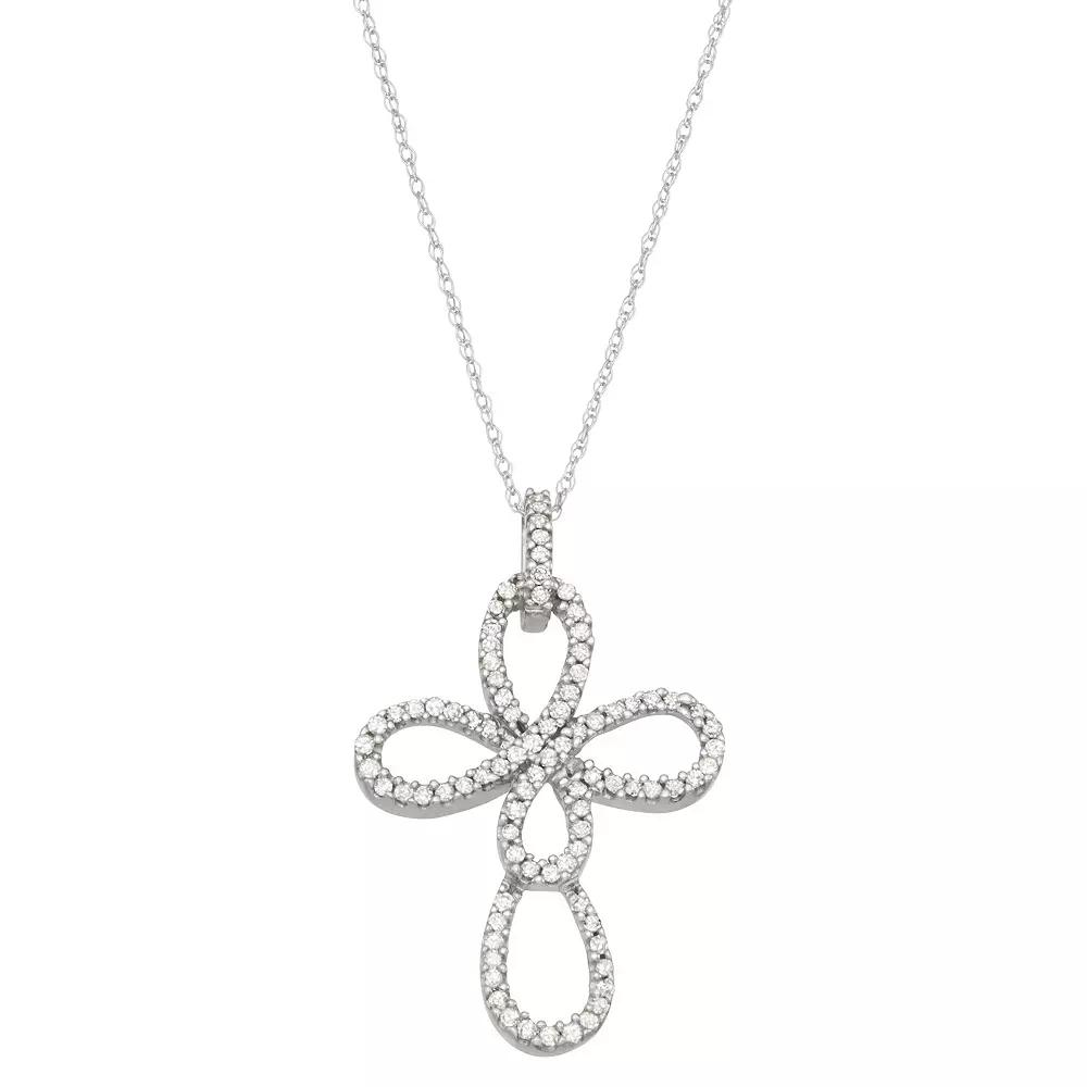 HDI 10k White Gold 1/2 Carat T.W. Diamond Open Cross Pendant Necklace, Women's, Size: 18" Product Image