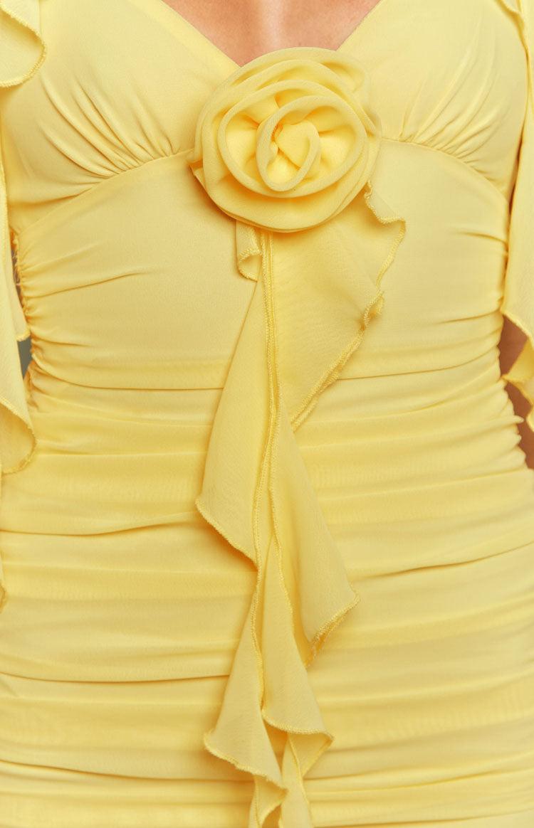 Aella Yellow Ruffle Mini Dress Product Image