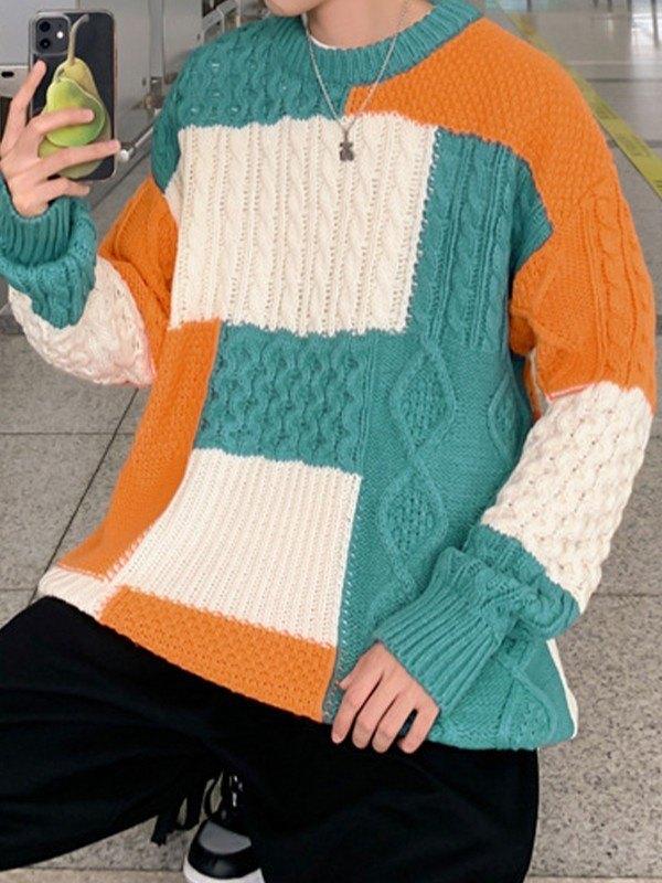 Men's Color Block Cable Knit Sweater Product Image