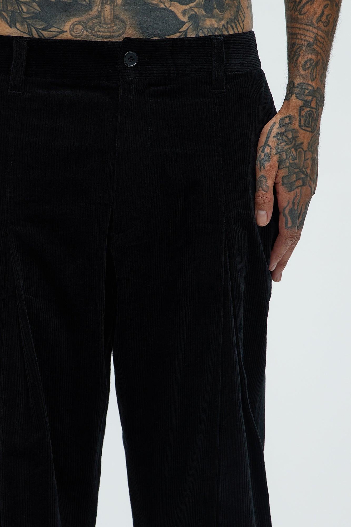 Anderson Pleated Corduroy Pants - Black Product Image