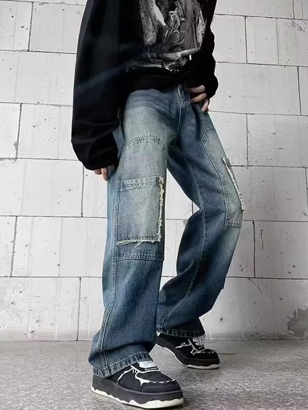 Men's Vintage Multi Pocket Loose Jeans Product Image