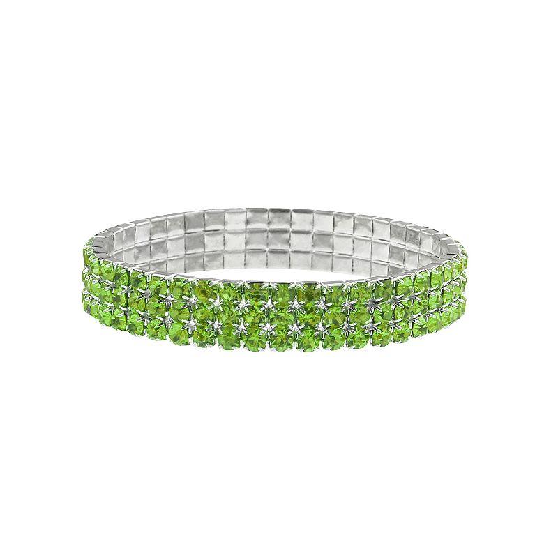 1928 Silver Tone Green Rhinestone Stretch Bracelet, Women's Product Image