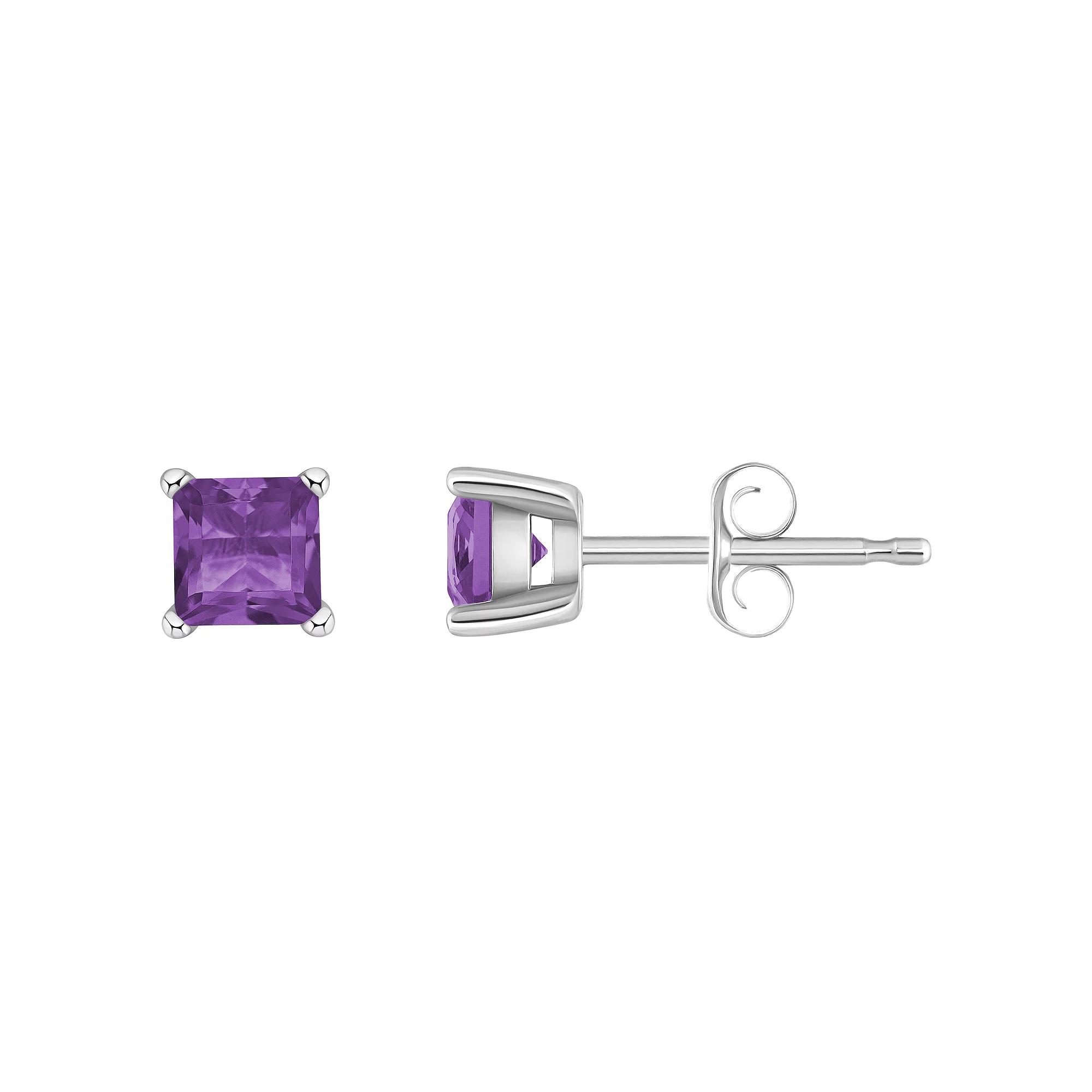 Celebration Gems 14k Gold 4 mm Princess Cut Amethyst Stud Earrings, Women's, 14k White Gold Product Image