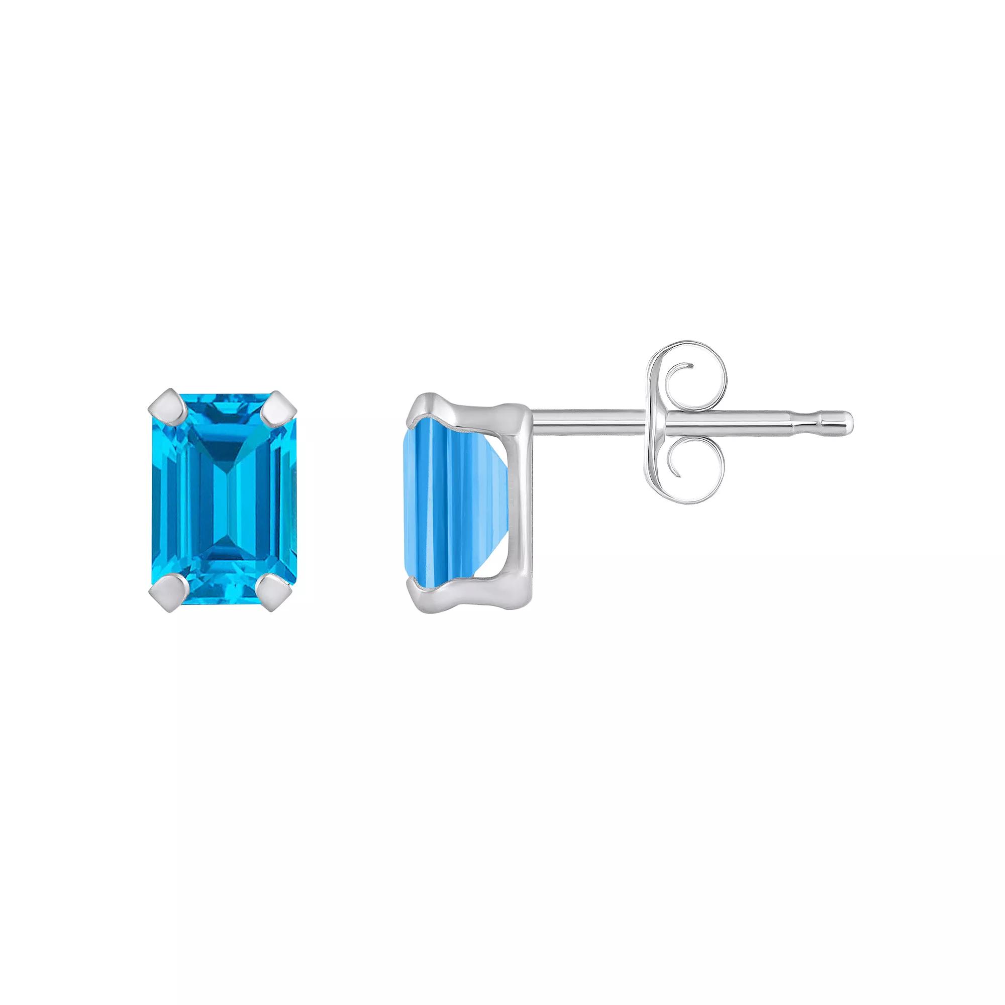 Celebration Gems 10k Gold Emerald Cut Swiss Blue Topaz Stud Earrings, Women's, Yellow Product Image