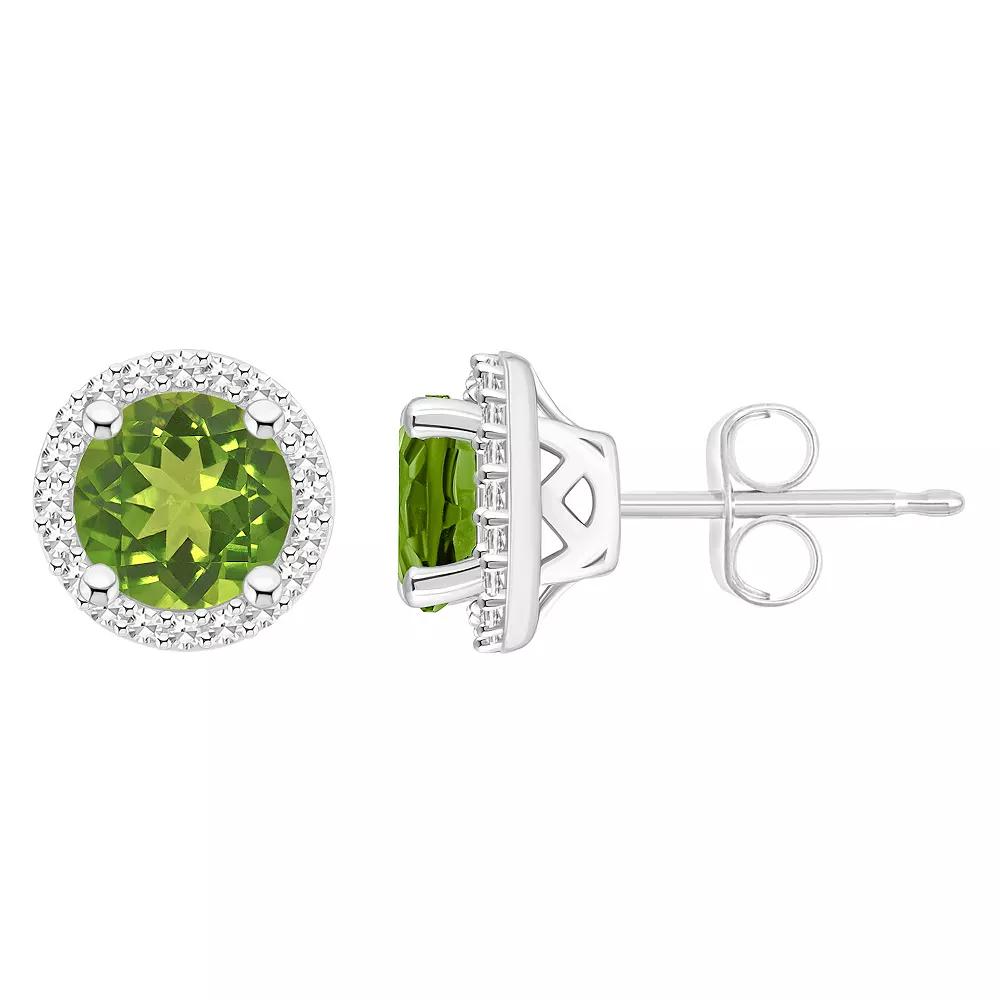Celebration Gems Sterling Silver Gemstone & 1/5 Carat T.W. Diamond 6mm Halo Stud Earrings, Women's, Peridot Product Image