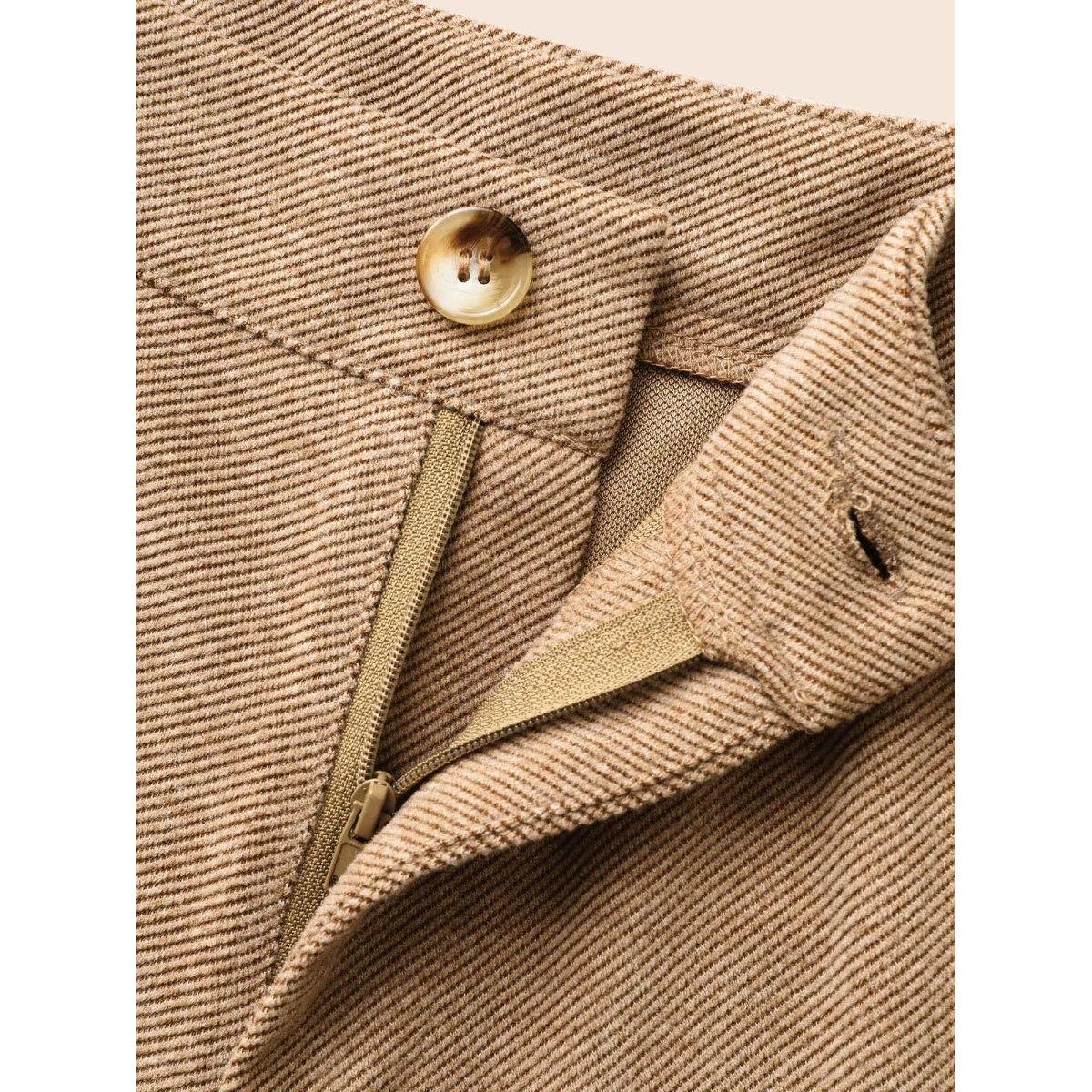 Plus Size Mid Rise Slanted Pocket Wide Leg Pants Women Tan Elegant Wide Leg Mid Rise Everyday Pants BloomChic 26/4X Product Image