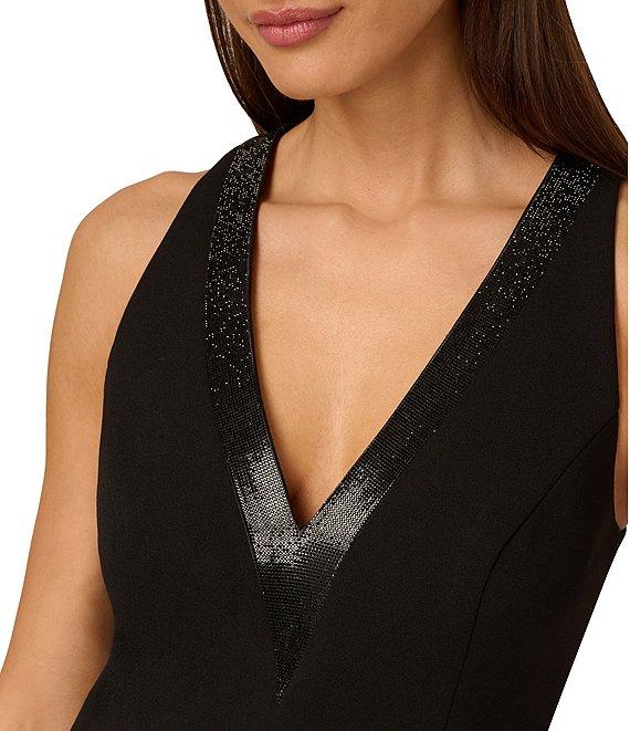 Adrianna by Adrianna Papell Crepe Knit V-Neck Sleeveless Beaded Trim Jumpsuit Product Image