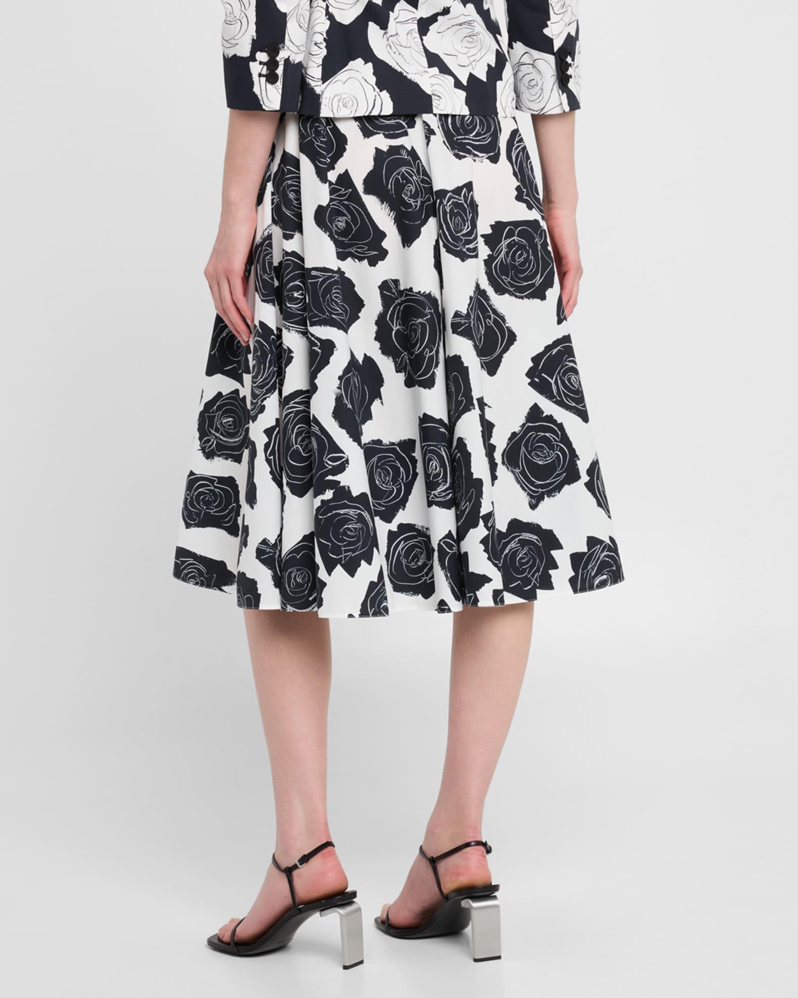 Rose-Printed Flare Midi Skirt Product Image