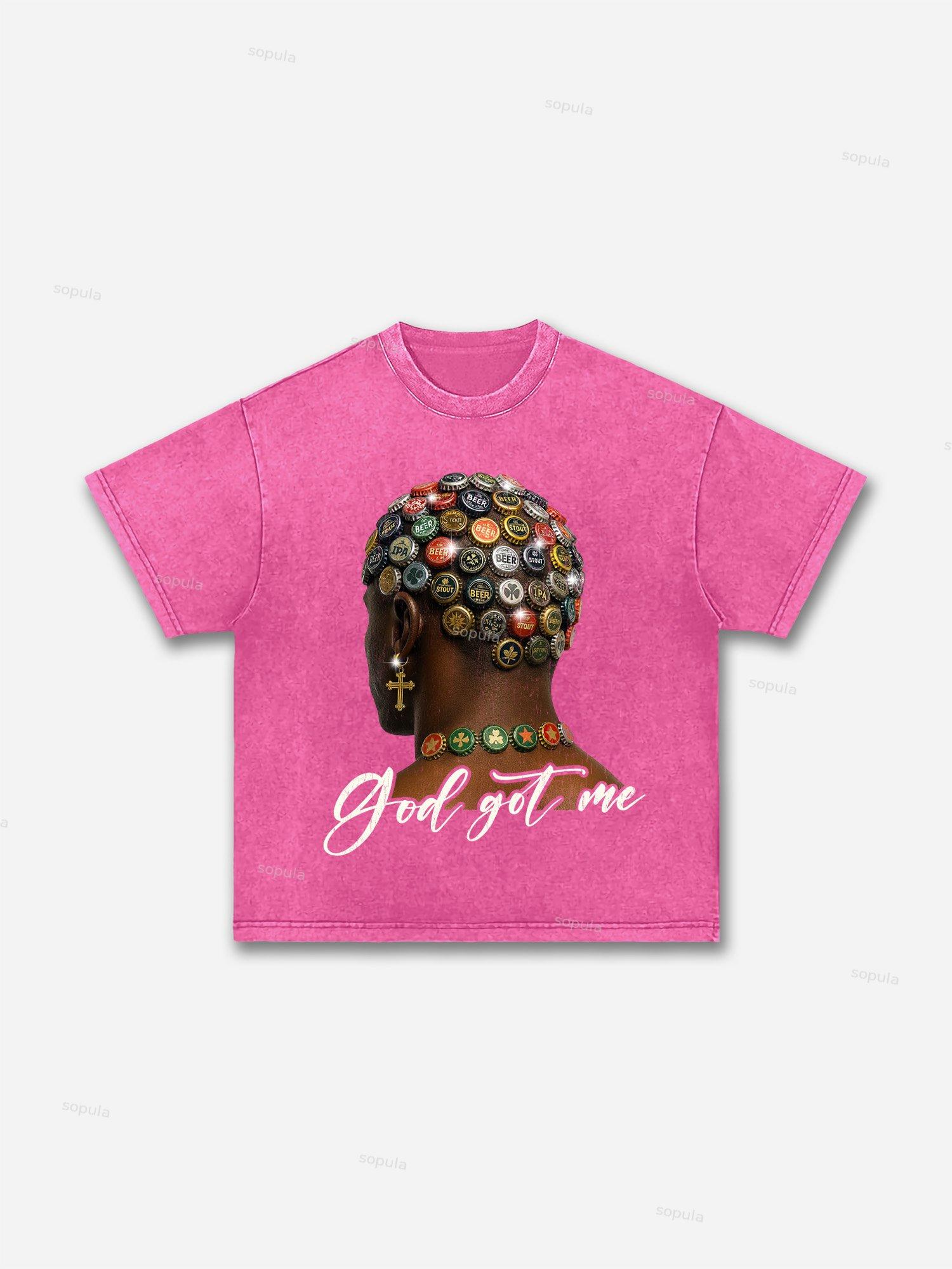 God Got Me Vintage Graphic Acid Wash T-shirt Product Image