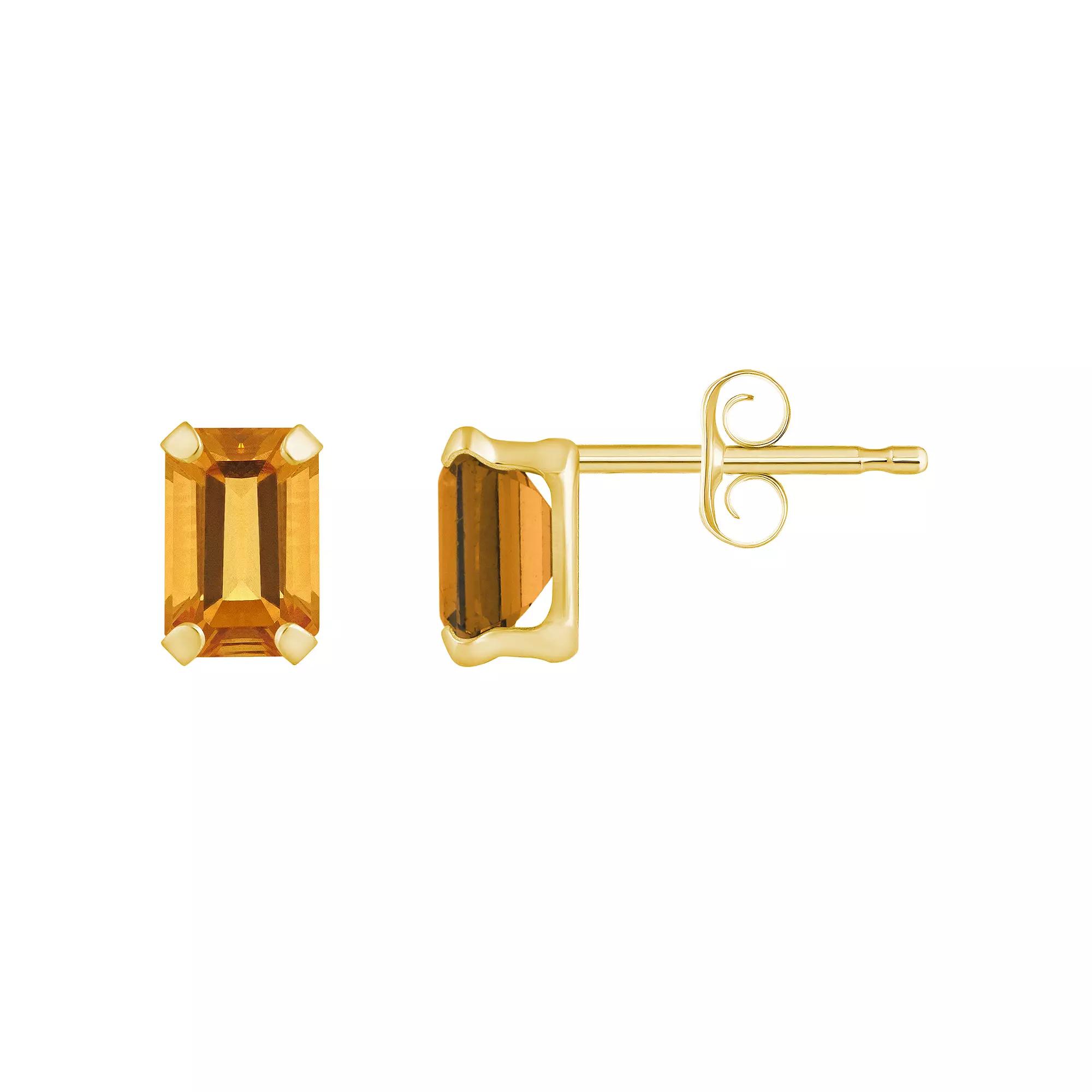 Celebration Gems 10k Gold Emerald Cut Citrine Stud Earrings, Women's, White Product Image