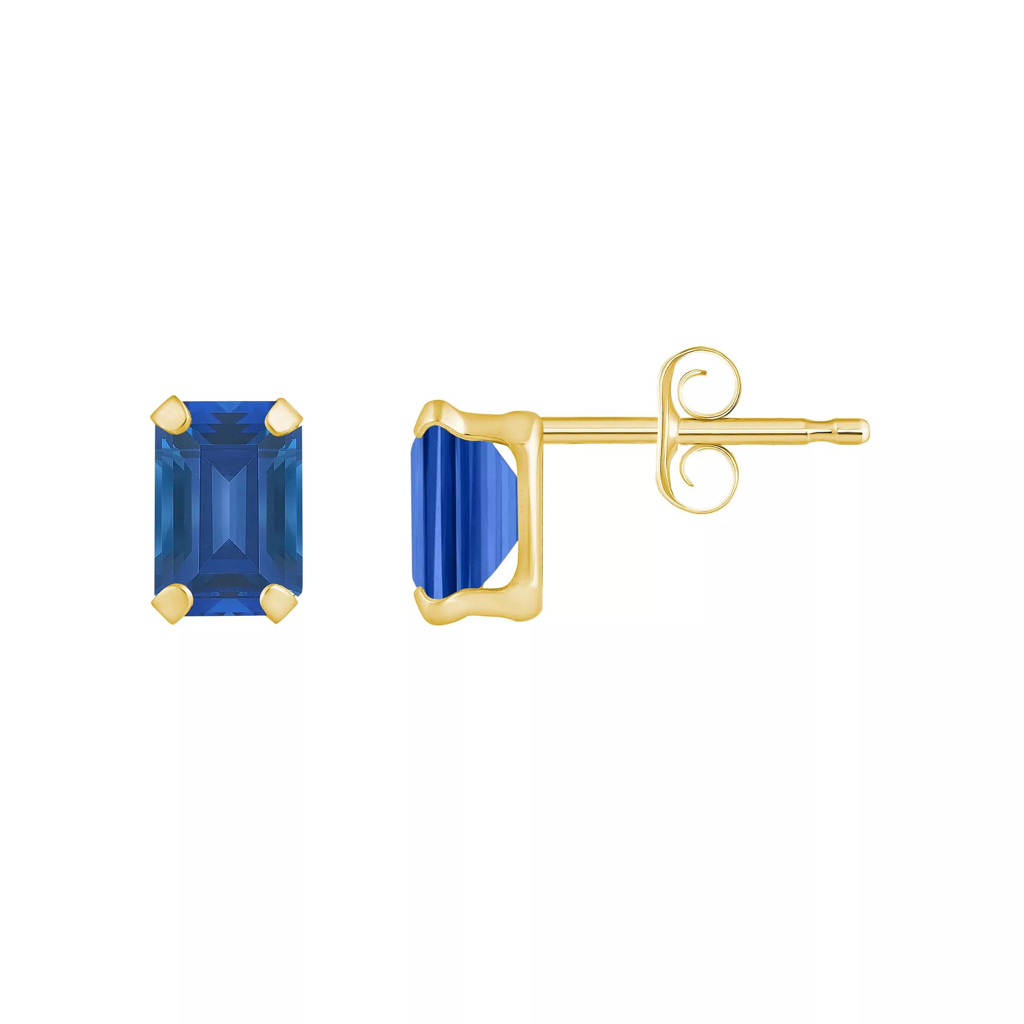 Celebration Gems 10k Gold Emerald Cut Lab-Created Sapphire Stud Earrings, Women's, Yellow Product Image