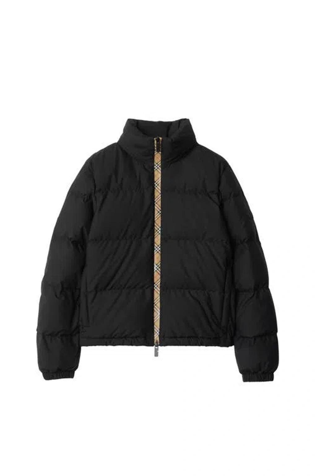 BURBERRY Zip Up Puffer Jacket Featuring Check Detail In Black Product Image