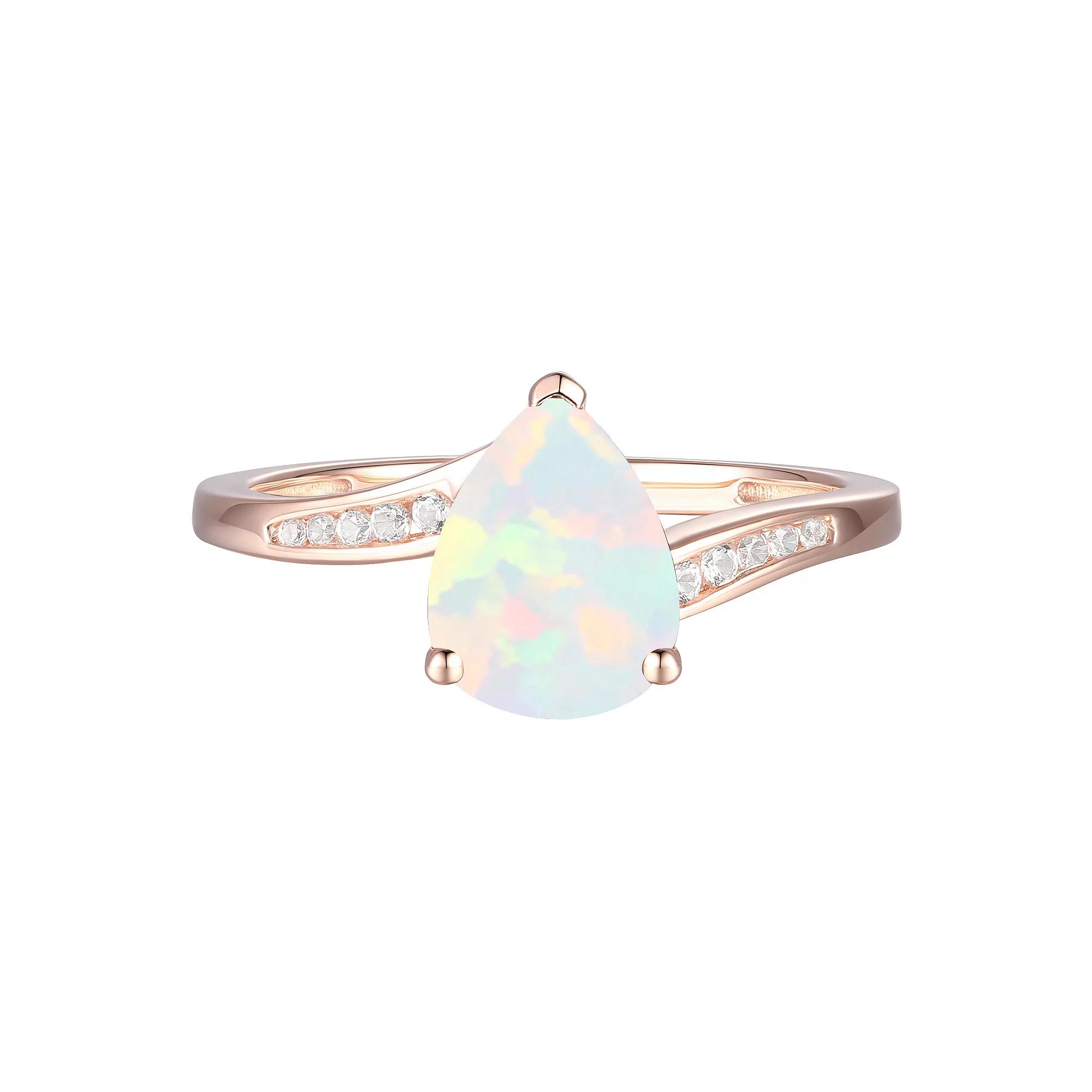 14k Rose Gold Over Silver Lab-Created Opal & Lab-Created White Sapphire Teardrop Ring, Women's, Size: 7 Product Image
