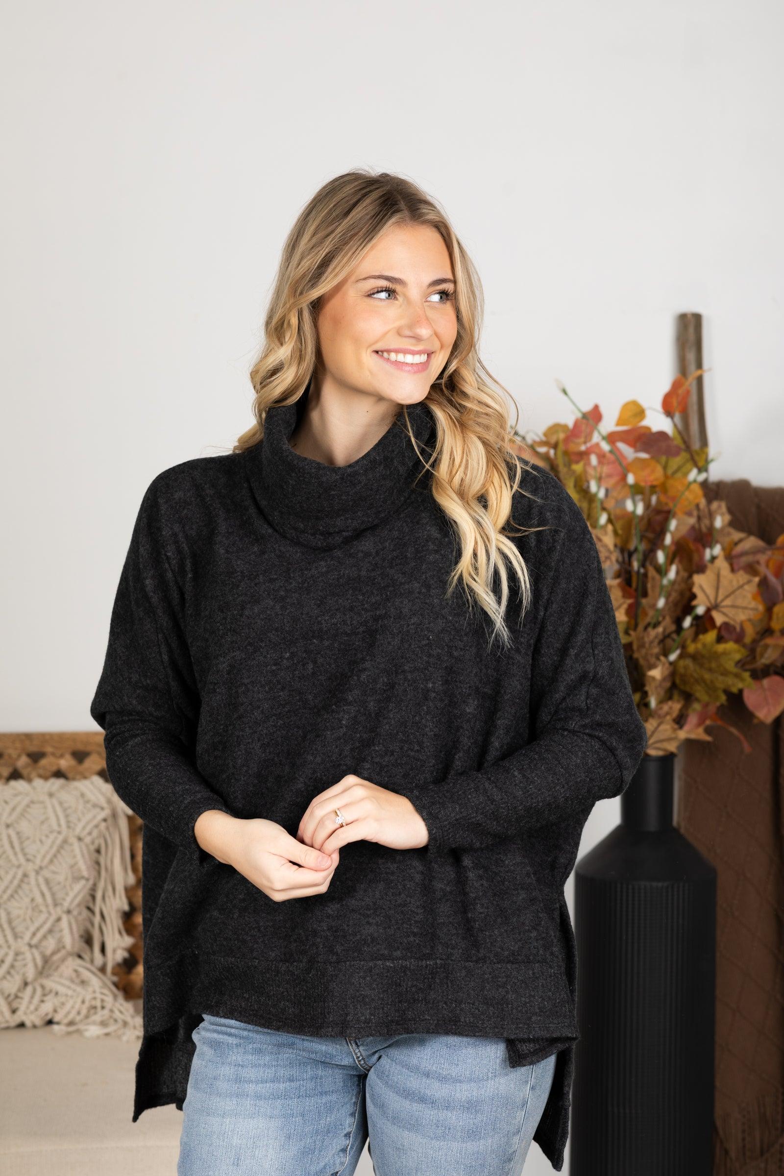 Cowl Neck High-Low Knit Tunic Top Product Image