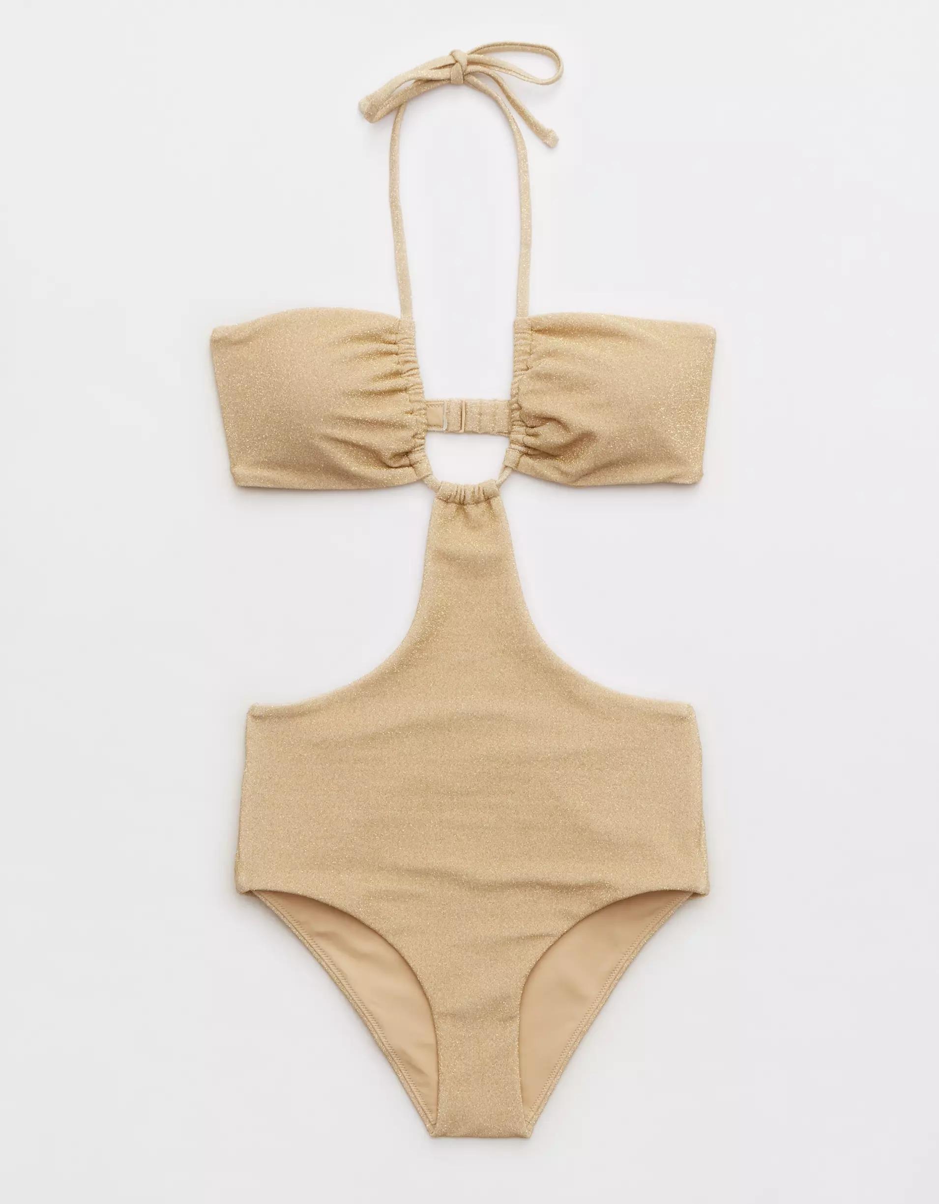 Aerie Sparkle Halter Cutout One Piece Swimsuit Product Image
