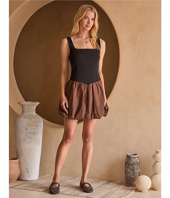 Skies Are Blue Colorblock Square Neck Bubble Hem Drop Waist Mini Dress Product Image