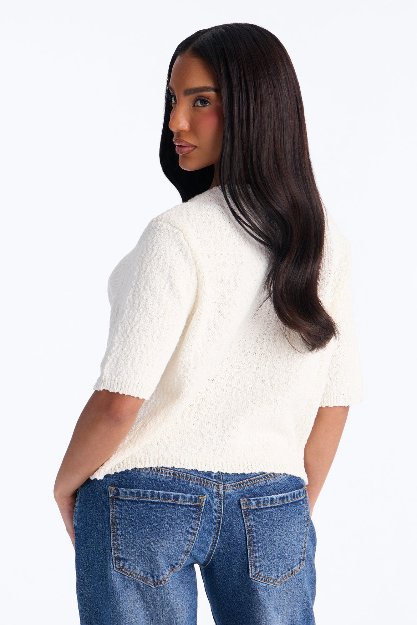 Chasing Sunshine V Neck Sweater Top - Cream Female Product Image