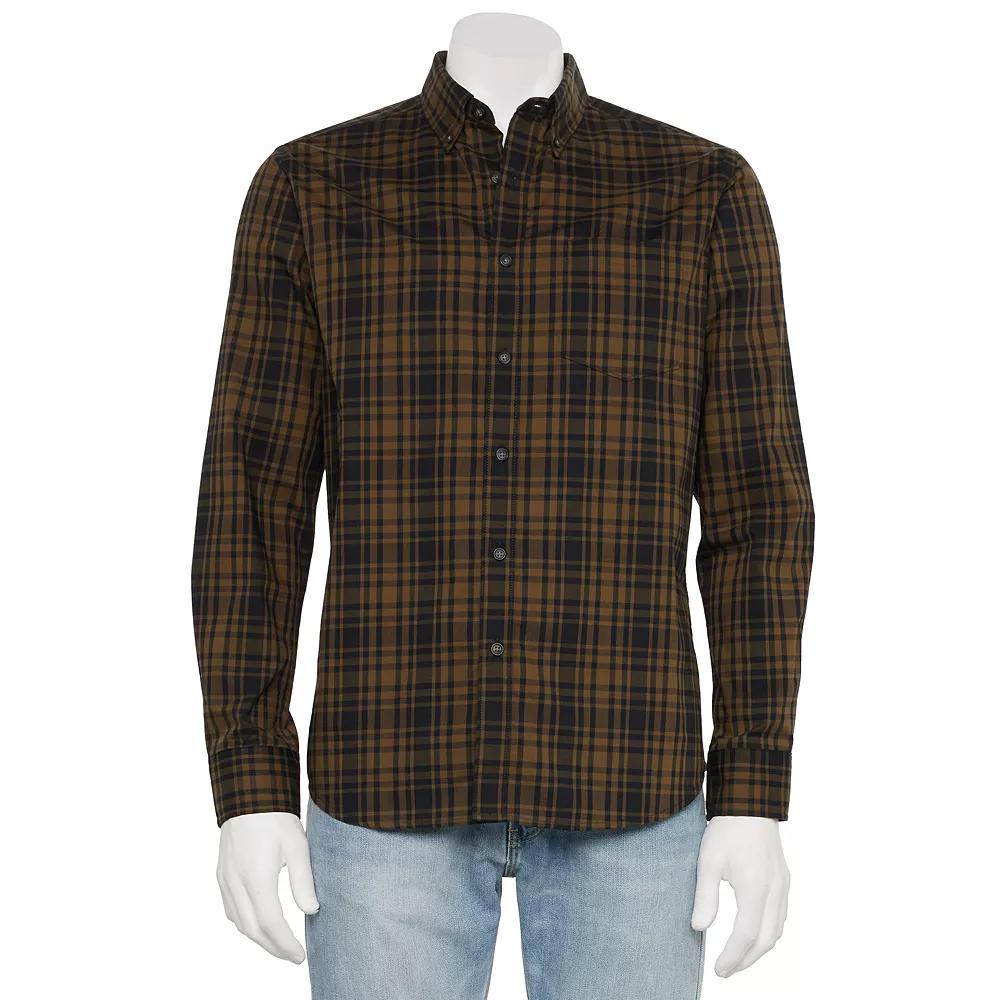 Men's Sonoma Goods For Life® Long Sleeve Perfect Length Button-Down Shirt, Size: Medium, Blue Gingham Product Image