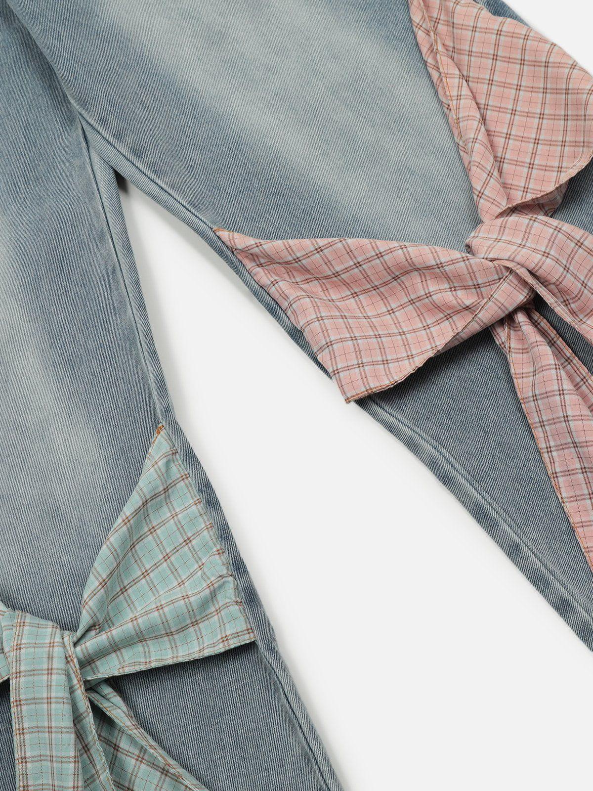 Aelfric Eden Plaid Bow Loose Jeans Female Product Image