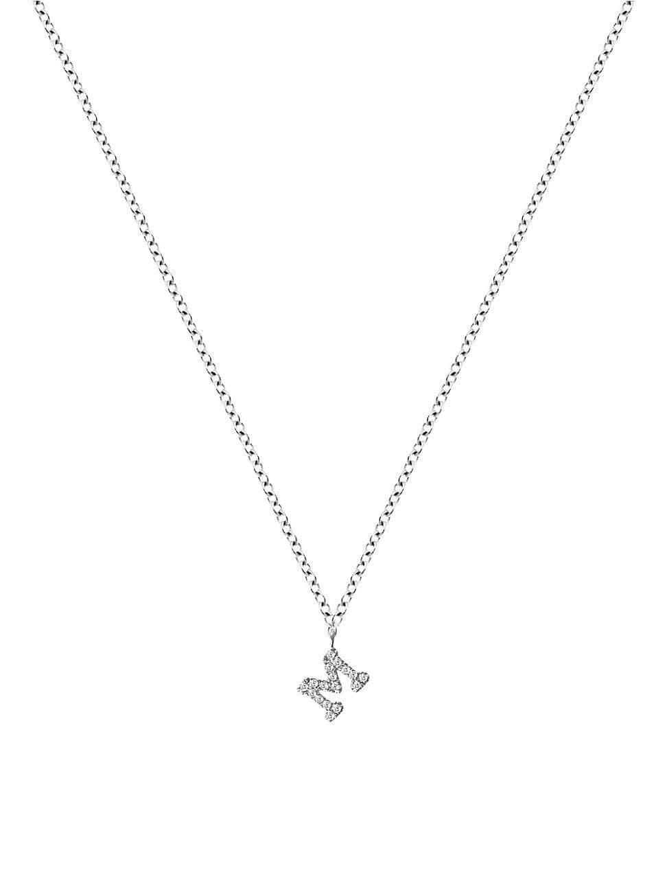 Womens 14K White Gold Diamond Intial Pendant Necklace Product Image