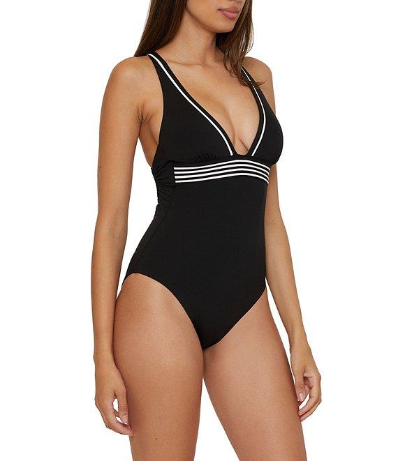 Trina Turk Monaco Peated Halter Plunge One Piece Swimsuit Product Image
