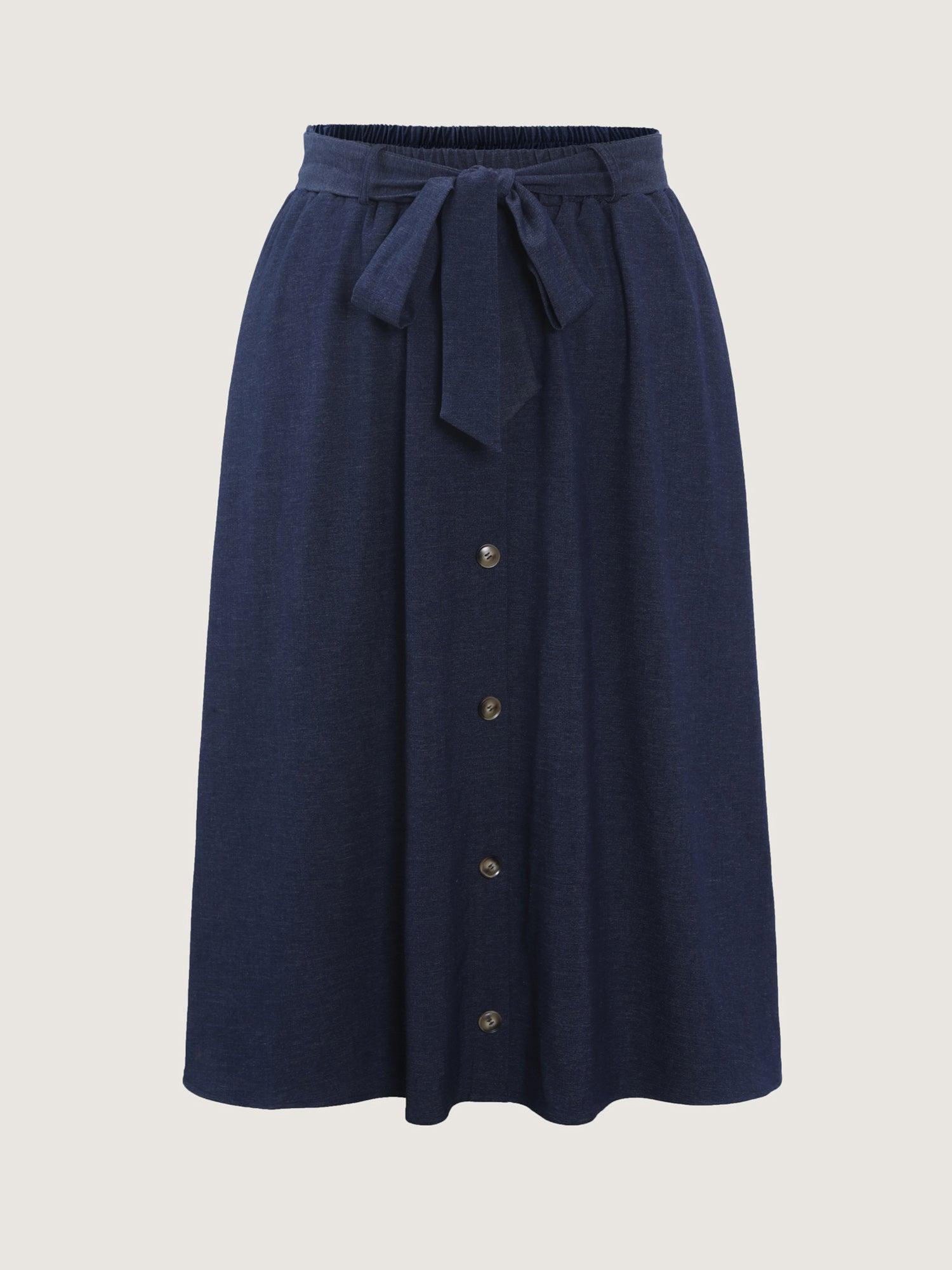 Stretchy Button Detail Waist-Tie Maxi Skirt Female Product Image