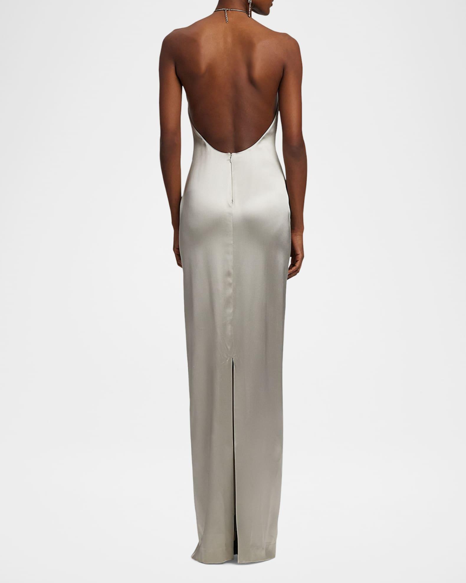 Corra Lux Stretch Satin Sleeveless Halter Gown Product Image