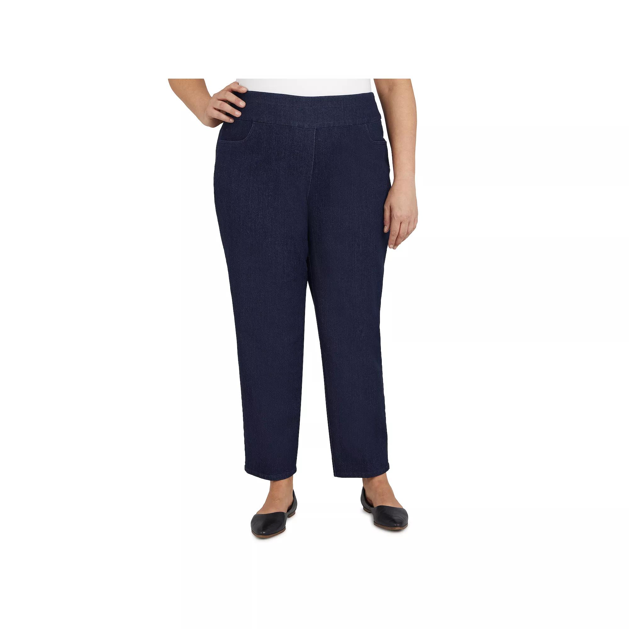 Plus Size Alfred Dunner Classics Pull-On Straight-Leg Denim Pants, Women's, Size: 22 W, Dark Blue Product Image