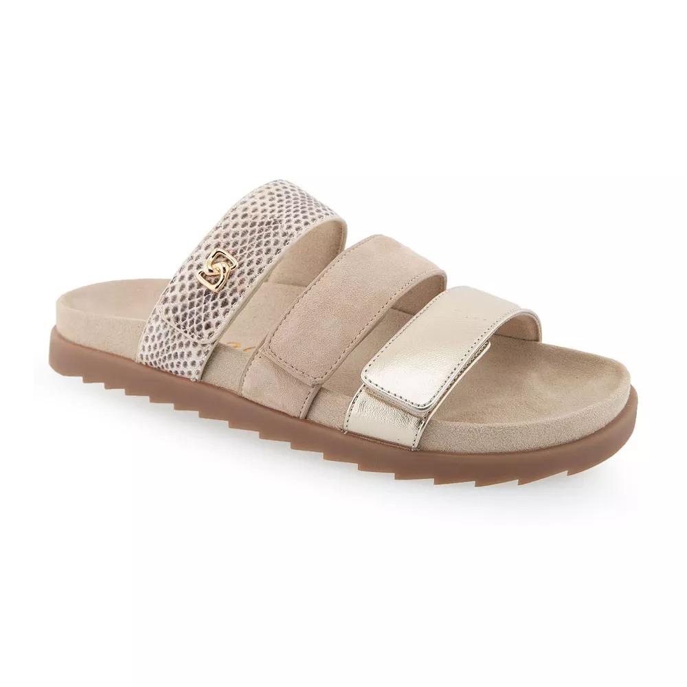 Aerosoles Lee Women's Leather Slide Sandals, Size: 7, Gold Grey Leather Product Image