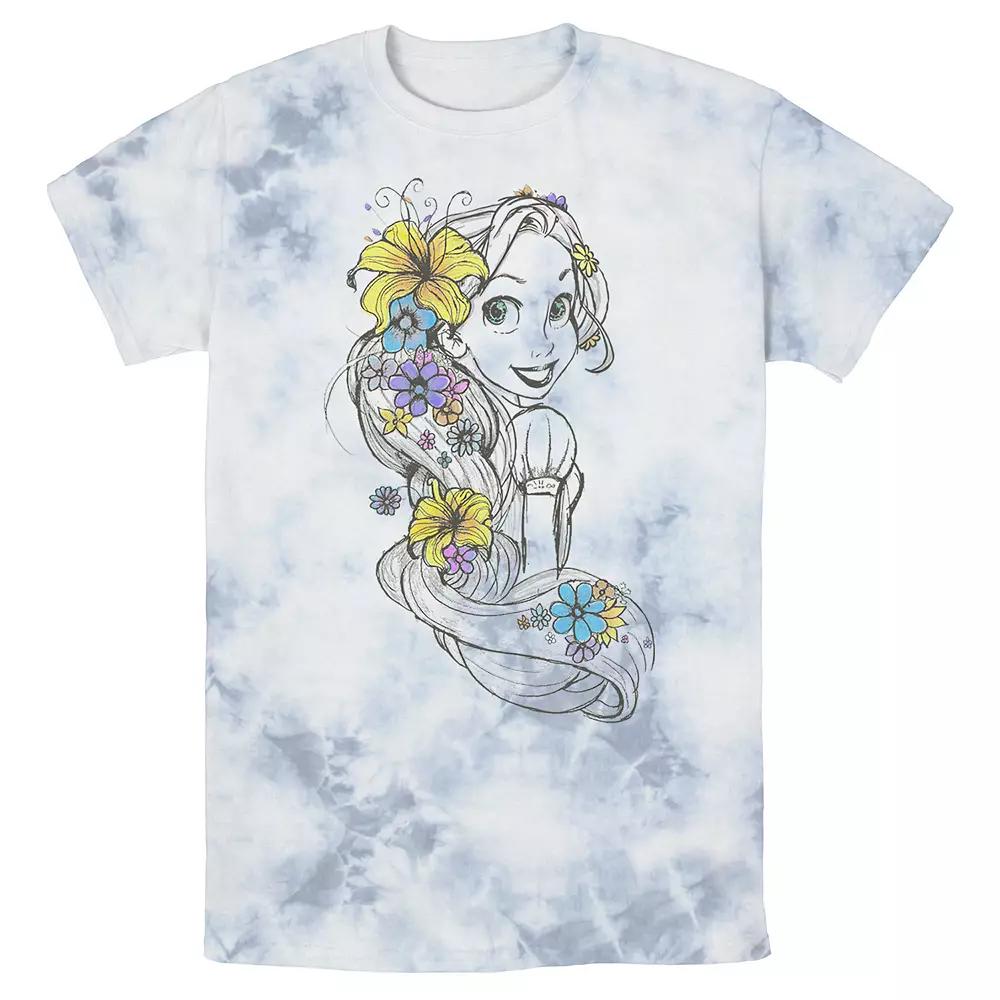 Men's Disney Tangled Rapunzel Floral Pencil Sketch Bomabrd Wash Tee,  Product Image