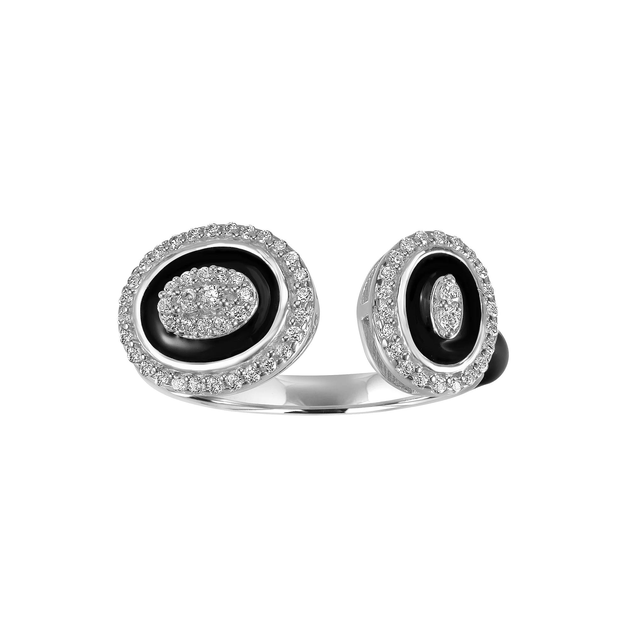 Judy Crowell Sterling Silver Black Enamel CZ Open Band Ring, Women's,  Product Image