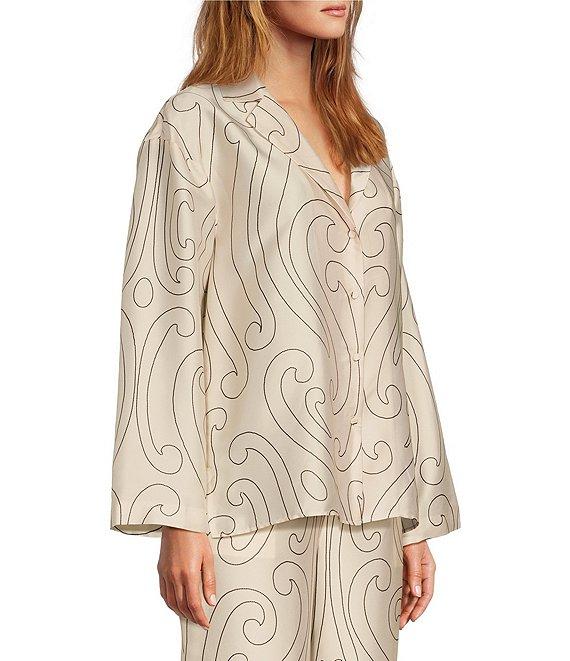 Antonio Melani x Elizabeth Damrich Dali Printed Satin Twill Point Collar Long Sleeve Button Down Blouse Product Image