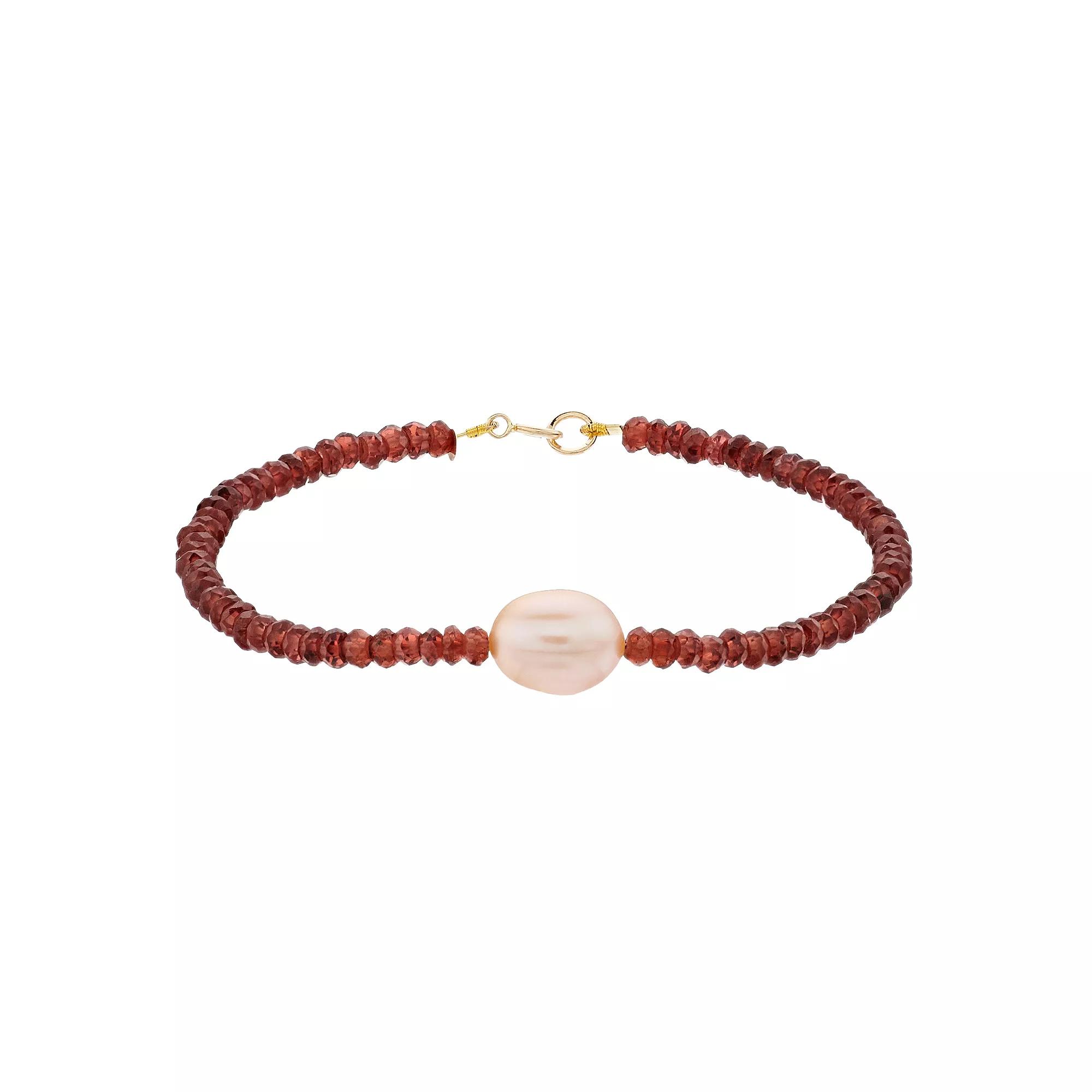 Jewelmak 14k Gold Freshwater Cultured Pearl & Garnet Bracelet, Womens Product Image